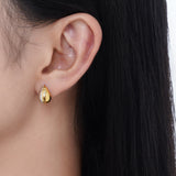 Two Tone Stud Earrings Exquisite Egg Shape, 925 Sterling Silver Gold Plated Jewelry