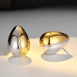 Two Tone Stud Earrings Exquisite Egg Shape, 925 Sterling Silver Gold Plated Jewelry