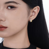 Two Tone Stud Earrings Exquisite Egg Shape, 925 Sterling Silver Gold Plated Jewelry