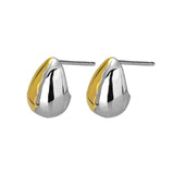 Two Tone Stud Earrings Exquisite Egg Shape, 925 Sterling Silver Gold Plated Jewelry