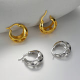 925 Sterling Silver Geometric Hollowed-out Circle Earrings, Damaged Texture Ear Buckles