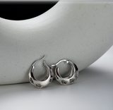 925 Sterling Silver Geometric Hollowed-out Circle Earrings, Damaged Texture Ear Buckles