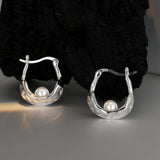 Irregular Texture Hoop Earrings, 925 Silver With Shell Pearl Elegant Jewellery For Women's Gift
