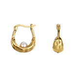 Irregular Texture Hoop Earrings, 925 Silver With Shell Pearl Elegant Jewellery For Women's Gift