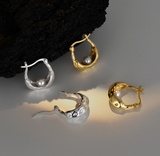 Irregular Texture Hoop Earrings, 925 Silver With Shell Pearl Elegant Jewellery For Women's Gift