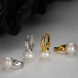 Natural Oval Freshwater Pearl Hoop Earrings Faceted Cut Twinkle Circle 925 Silver Jewellery