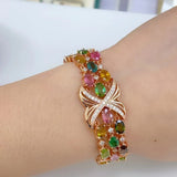 Three Rows Bracelet 925 Sterling Silver With Colorful Tourmaline Gemstone Jewelry