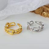 Simple Design Woven Pattern Open Ring 925 Silver Gold Plated Jewelry