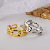 Simple Design Woven Pattern Open Ring 925 Silver Gold Plated Jewelry