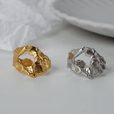 Irregular Silver Foil Texture Ring Inspired Design Jewelry For Women