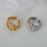 Irregular Silver Foil Texture Ring Inspired Design Jewelry For Women