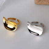Simple and Exaggerated 925 Sterling Silver Irregular Smooth Surface Ring, Gold Tone Statement Jewelry