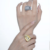 Simple and Exaggerated 925 Sterling Silver Irregular Smooth Surface Ring, Gold Tone Statement Jewelry