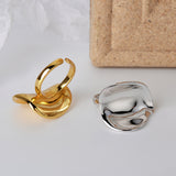 Simple and Exaggerated 925 Sterling Silver Irregular Smooth Surface Ring, Gold Tone Statement Jewelry