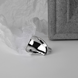 Simple and Exaggerated 925 Sterling Silver Irregular Smooth Surface Ring, Gold Tone Statement Jewelry
