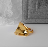 Simple and Exaggerated 925 Sterling Silver Irregular Smooth Surface Ring, Gold Tone Statement Jewelry