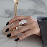 Irregular Silver Ring Geometrical Shape and Smooth Gold Plated Jewelry