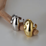 Irregular Silver Ring Geometrical Shape and Smooth Gold Plated Jewelry