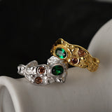 925 Sterling Silver Irregular Texture Ring, Multi Stone Open Index Finger Ring Fashion Jewelry