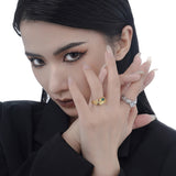 925 Sterling Silver Irregular Texture Ring, Multi Stone Open Index Finger Ring Fashion Jewelry