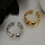 925 Sterling Silver Irregular Texture Ring, Multi Stone Open Index Finger Ring Fashion Jewelry