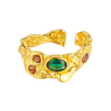 925 Sterling Silver Irregular Texture Ring, Multi Stone Open Index Finger Ring Fashion Jewelry