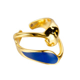 Blue Enamel Ring Adjustable Size 925 Solid Silver Minimalist Jewelry