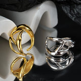 925 Silver Open Statement Rings for Women Gold Plated High Polish Stackable Ring Adjustable Size