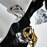 925 Silver Open Statement Rings for Women Gold Plated High Polish Stackable Ring Adjustable Size
