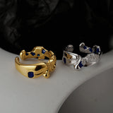 Blue Adjustable Enamel Ring For Women Silver Gold Plated Irregular Stackable Ring Jewellery Gifts