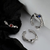 Sterling Silver Textured Gemstone Ring for Women, White Gold Finish Open Index Finger Rings