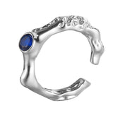 Sterling Silver Textured Gemstone Ring for Women, White Gold Finish Open Index Finger Rings