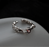 Sterling Silver Textured Gemstone Ring for Women, White Gold Finish Open Index Finger Rings