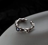 Sterling Silver Textured Gemstone Ring for Women, White Gold Finish Open Index Finger Rings