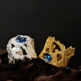 Aesthetic Wide Ring 925 Silver Chunky Jewelry With Blue Cubic Zirconia