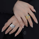 Aesthetic Wide Ring 925 Silver Chunky Jewelry With Blue Cubic Zirconia