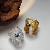 Aesthetic Wide Ring 925 Silver Chunky Jewelry With Blue Cubic Zirconia