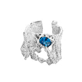 Aesthetic Wide Ring 925 Silver Chunky Jewelry With Blue Cubic Zirconia