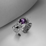 Dark Purple Gemstone Ring Pure Silver French Rococo Style, High-End Quality Size 7 Adjustable