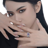 Dark Purple Gemstone Ring Pure Silver French Rococo Style, High-End Quality Size 7 Adjustable