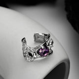Dark Purple Gemstone Ring Pure Silver French Rococo Style, High-End Quality Size 7 Adjustable