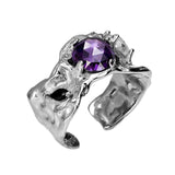 Dark Purple Gemstone Ring Pure Silver French Rococo Style, High-End Quality Size 7 Adjustable