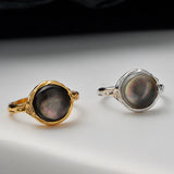 925 Sterling Silver With Round Mother Of Pearl Ring, Classic Simple Style Jewelry
