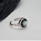 925 Sterling Silver With Round Mother Of Pearl Ring, Classic Simple Style Jewelry
