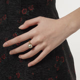 Twisted Cable Wire Band Adjustable Finger Rings , Sterling Silver With 12mm Gray Shell Pearl Jewelry