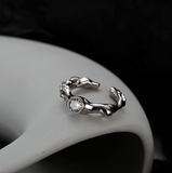 Sterling Silver Textured Gemstone Ring for Women, White Gold Finish Open Index Finger Rings