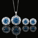 Gold Plated Simulated Blue Spinel Stone Jewelry Set Round Cut Ring Earrings Pendant