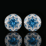 Gold Plated Simulated Blue Spinel Stone Jewelry Set Round Cut Ring Earrings Pendant