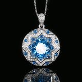 Gold Plated Simulated Blue Spinel Stone Jewelry Set Round Cut Ring Earrings Pendant