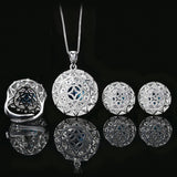 Gold Plated Simulated Blue Spinel Stone Jewelry Set Round Cut Ring Earrings Pendant